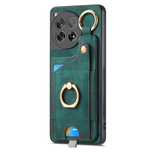 For OnePlus 12 5G Retro Skin-feel Ring Card Bag Phone Case with Hang Loop(Green) by buy2fix