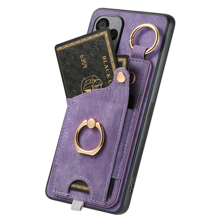 For OnePlus 11 Retro Skin-feel Ring Card Bag Phone Case with Hang Loop(Purple) - OnePlus Cases by buy2fix | Online Shopping UK | buy2fix