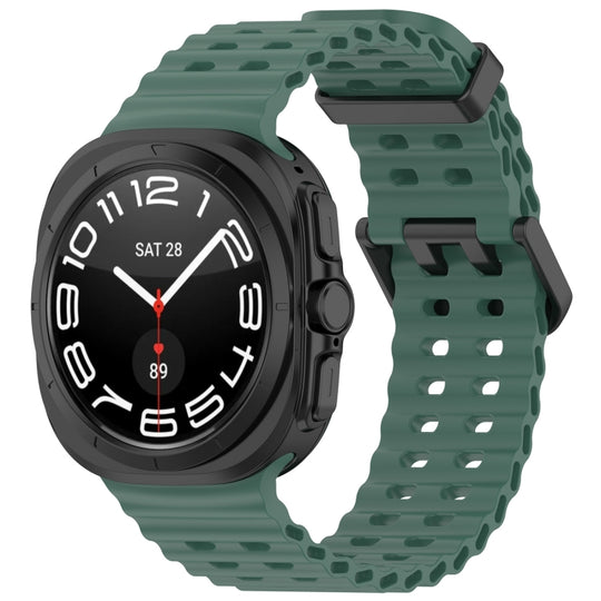 For Galaxy Watch Ultra2 2026 / 2025 / 1 2024 Ocean Hole Dual Buckle Silicone Watch Band(Dark Green)