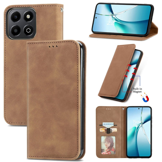 For Honor 200 Smart Retro Skin Feel Magnetic Flip Leather Phone Case(Brown)