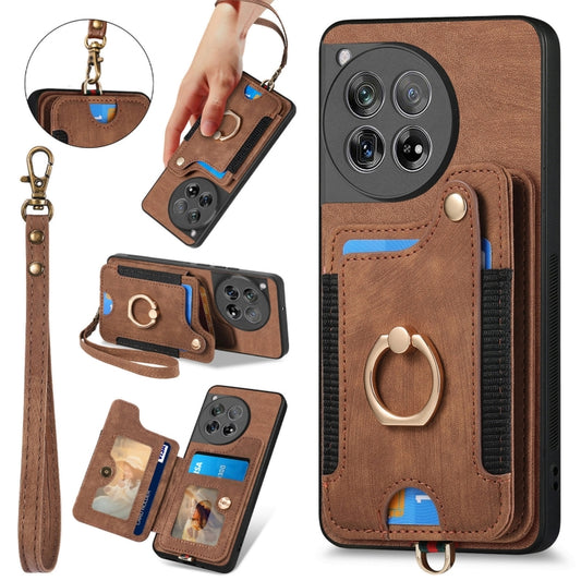For OnePlus 12 5G Retro Skin-feel Ring Multi-card RFID Wallet Phone Case(Brown) by buy2fix
