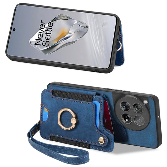 For OnePlus 12 5G Retro Skin-feel Ring Multi-card RFID Wallet Phone Case(Blue) by buy2fix