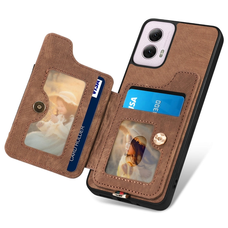 For Motorola G Power 5G 2024 Retro Skin-feel Ring Multi-card RFID Wallet Phone Case(Brown) - Motorola Cases by buy2fix | Online Shopping UK | buy2fix