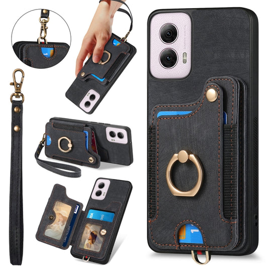 For Motorola G Power 5G 2024 Retro Skin-feel Ring Multi-card RFID Wallet Phone Case(Black) - Motorola Cases by buy2fix | Online Shopping UK | buy2fix