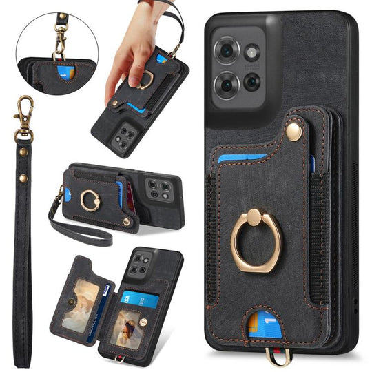 For Motorola Moto G Power 2025 5G Retro Skin-feel Ring Multi-card RFID Wallet Phone Case(Black)