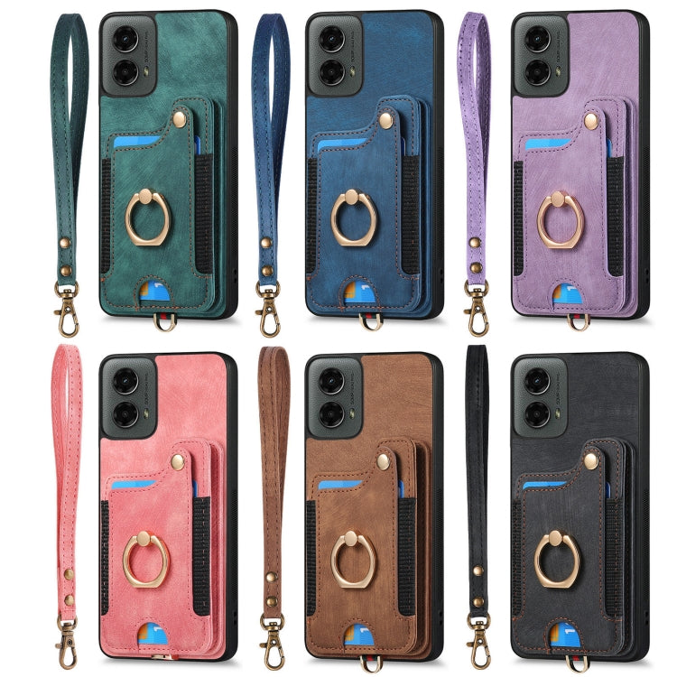 For Motorola Moto G 2024 Retro Skin-feel Ring Multi-card RFID Wallet Phone Case(Purple) - Motorola Cases by buy2fix | Online Shopping UK | buy2fix