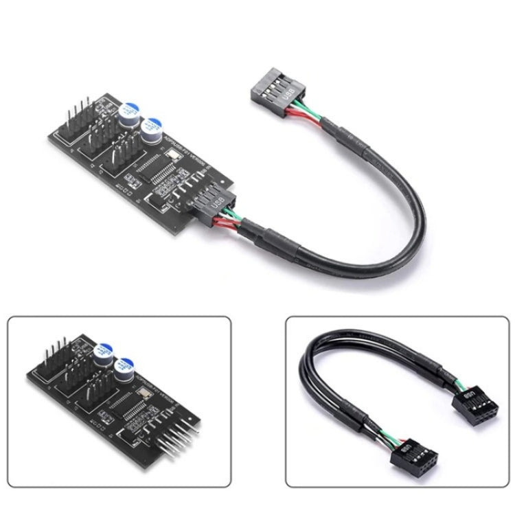YNS-02 Extension Cable Card Motherboard USB 2.0 9-pin to 3x 9-pin Adapter - Others by buy2fix | Online Shopping UK | buy2fix