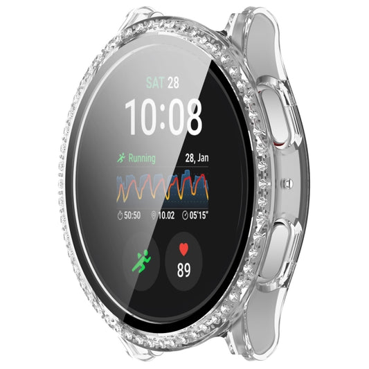 For Samsung Galaxy Watch 7 40mm Single Row Diamond PC + Tempered Film Integrated Watch Protective Case(Transparent White) by buy2fix