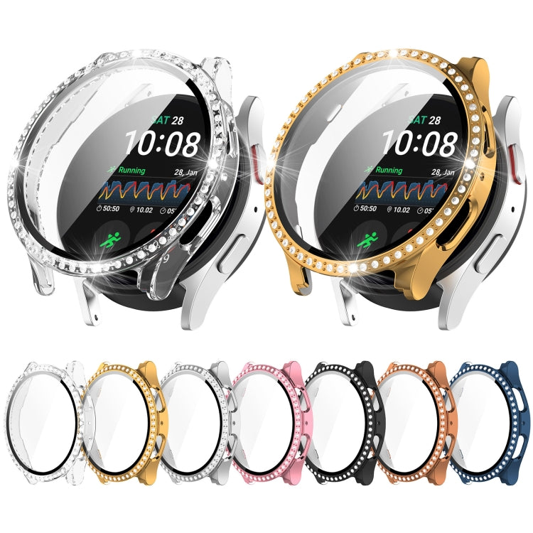 For Samsung Galaxy Watch 7 40mm Single Row Diamond PC + Tempered Film Integrated Watch Protective Case(Silver) - Watch Cases by buy2fix | Online Shopping UK | buy2fix