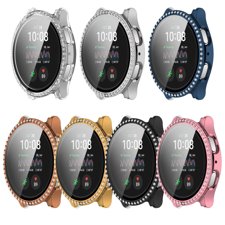 For Samsung Galaxy Watch 7 40mm Single Row Diamond PC + Tempered Film Integrated Watch Protective Case(Black) - Watch Cases by buy2fix | Online Shopping UK | buy2fix