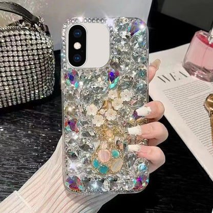 For iPhone X / XS Plum Blossom Handmade Diamond Inlay PC Phone Case(White) - More iPhone Cases by buy2fix | Online Shopping UK | buy2fix