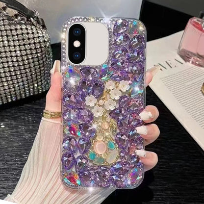 For iPhone X / XS Plum Blossom Handmade Diamond Inlay PC Phone Case(Purple) - More iPhone Cases by buy2fix | Online Shopping UK | buy2fix