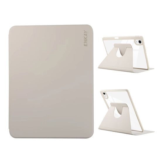 For iPad Air 13 2026 / 2025 / 2024 ENKAY 360 Rotation PMMA Leather Smart Tablet Case with Pen Slot(Grey)