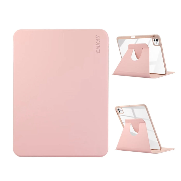 For iPad Pro 11 2024 ENKAY 360 Rotation PMMA Leather Smart Tablet Case with Pen Slot(Pink) - iPad Air 13 2024 Cases by ENKAY | Online Shopping UK | buy2fix