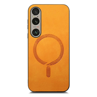 For Sony Xperia 5 V Retro Magsafe Magnetic PU Back Cover Phone Case(Yellow) by buy2fix