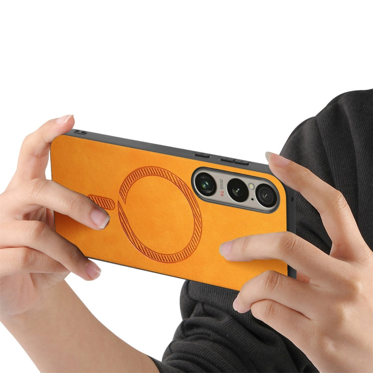 For Sony Xperia 5 V Retro Magsafe Magnetic PU Back Cover Phone Case(Yellow) by buy2fix