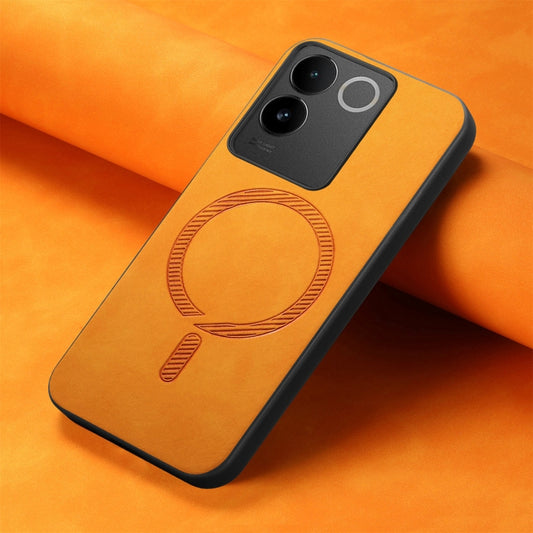 For vivo S18e 5G Retro Magsafe Magnetic PU Back Cover Phone Case(Yellow) by buy2fix
