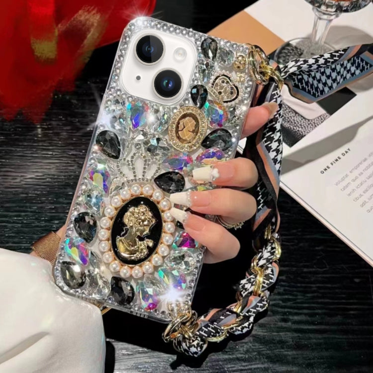 For iPhone 14 Plus Handmade Diamond Purple Gemstone Scarf Bracelet PC Phone Case(Black) - iPhone 14 Plus Cases by buy2fix | Online Shopping UK | buy2fix