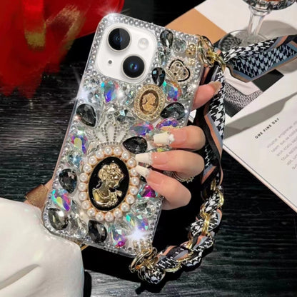 For iPhone 14 Plus Handmade Diamond Purple Gemstone Scarf Bracelet PC Phone Case(Black) - iPhone 14 Plus Cases by buy2fix | Online Shopping UK | buy2fix
