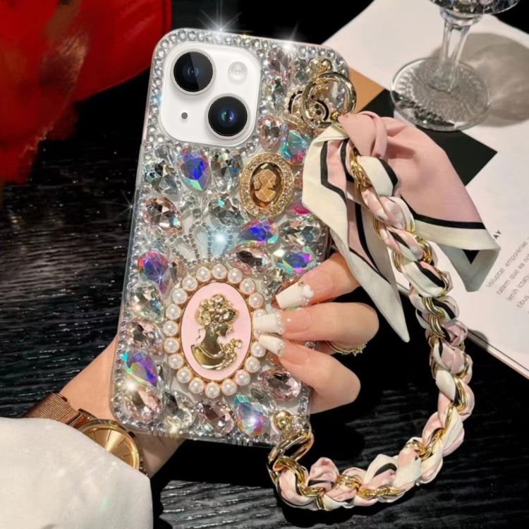 For iPhone 14 Handmade Diamond Purple Gemstone Scarf Bracelet PC Phone Case(Pink) - iPhone 14 Cases by buy2fix | Online Shopping UK | buy2fix