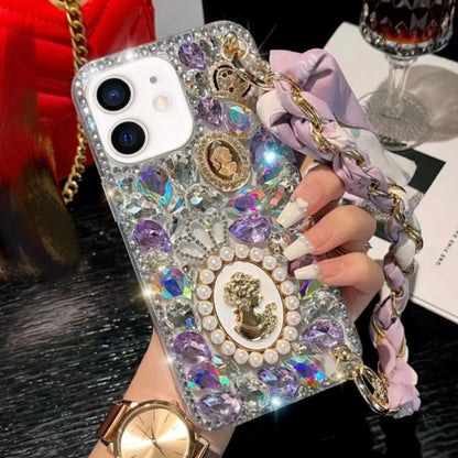 For iPhone 12 mini Handmade Diamond Purple Gemstone Scarf Bracelet PC Phone Case(White) - iPhone 12 mini Cases by buy2fix | Online Shopping UK | buy2fix