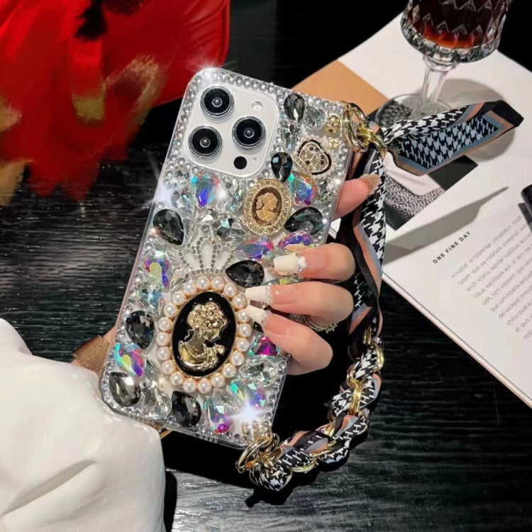 For iPhone 16 Pro Handmade Diamond Purple Gemstone Scarf Bracelet PC Phone Case(Black) - iPhone 16 Pro Cases by buy2fix | Online Shopping UK | buy2fix