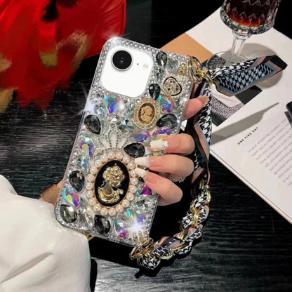 For iPhone 16e Handmade Diamond Purple Gemstone Scarf Bracelet PC Phone Case(Black) - iPhone 16e Cases by buy2fix | Online Shopping UK | buy2fix