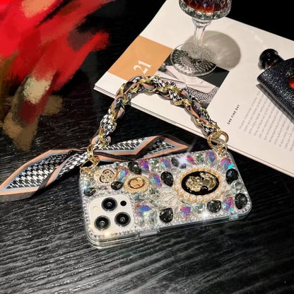 For iPhone 15 Pro Max Handmade Diamond Purple Gemstone Scarf Bracelet PC Phone Case(White) - iPhone 15 Pro Max Cases by buy2fix | Online Shopping UK | buy2fix