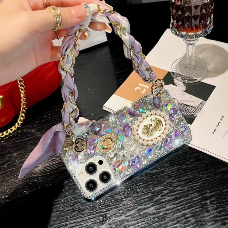 For iPhone 11 Handmade Diamond Purple Gemstone Scarf Bracelet PC Phone Case(Black) - iPhone 11 Cases by buy2fix | Online Shopping UK | buy2fix