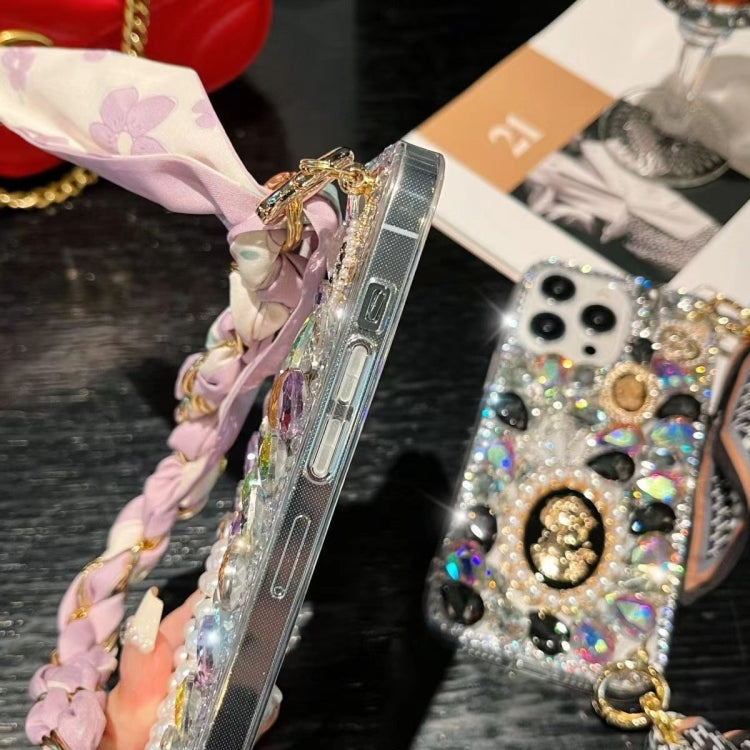 For iPhone 12 Pro Handmade Diamond Purple Gemstone Scarf Bracelet PC Phone Case(Pink) - iPhone 12 / 12 Pro Cases by buy2fix | Online Shopping UK | buy2fix