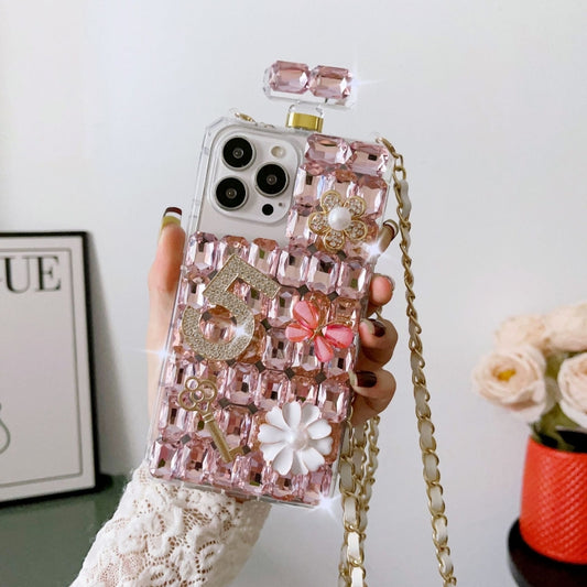 For iPhone 15 Pro Max Crossbody Perfume Bottle Handmade Inlaid Diamond PC Phone Case(Pink) - iPhone 15 Pro Max Cases by buy2fix | Online Shopping UK | buy2fix