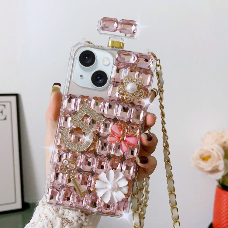 For iPhone 15 Plus Crossbody Perfume Bottle Handmade Inlaid Diamond PC Phone Case(Pink) - iPhone 15 Plus Cases by buy2fix | Online Shopping UK | buy2fix