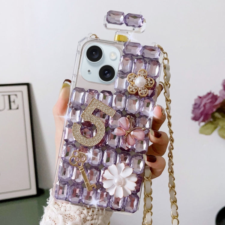 For iPhone 15 Plus Crossbody Perfume Bottle Handmade Inlaid Diamond PC Phone Case(Purple) - iPhone 15 Plus Cases by buy2fix | Online Shopping UK | buy2fix