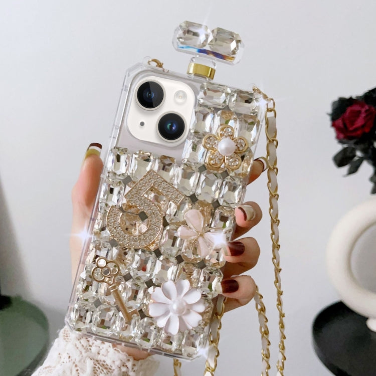 For iPhone 14 Plus Crossbody Perfume Bottle Handmade Inlaid Diamond PC Phone Case(White) - iPhone 14 Plus Cases by buy2fix | Online Shopping UK | buy2fix