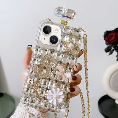 For iPhone 14 Plus Crossbody Perfume Bottle Handmade Inlaid Diamond PC Phone Case(White) - iPhone 14 Plus Cases by buy2fix | Online Shopping UK | buy2fix