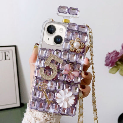 For iPhone 14 Plus Crossbody Perfume Bottle Handmade Inlaid Diamond PC Phone Case(Purple) - iPhone 14 Plus Cases by buy2fix | Online Shopping UK | buy2fix