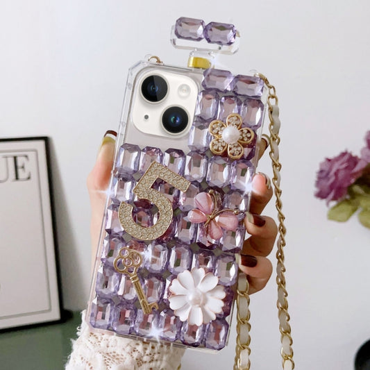 For iPhone 14 Plus Crossbody Perfume Bottle Handmade Inlaid Diamond PC Phone Case(Purple) - iPhone 14 Plus Cases by buy2fix | Online Shopping UK | buy2fix