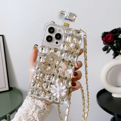 For iPhone 14 Pro Crossbody Perfume Bottle Handmade Inlaid Diamond PC Phone Case(White) - iPhone 14 Pro Cases by buy2fix | Online Shopping UK | buy2fix