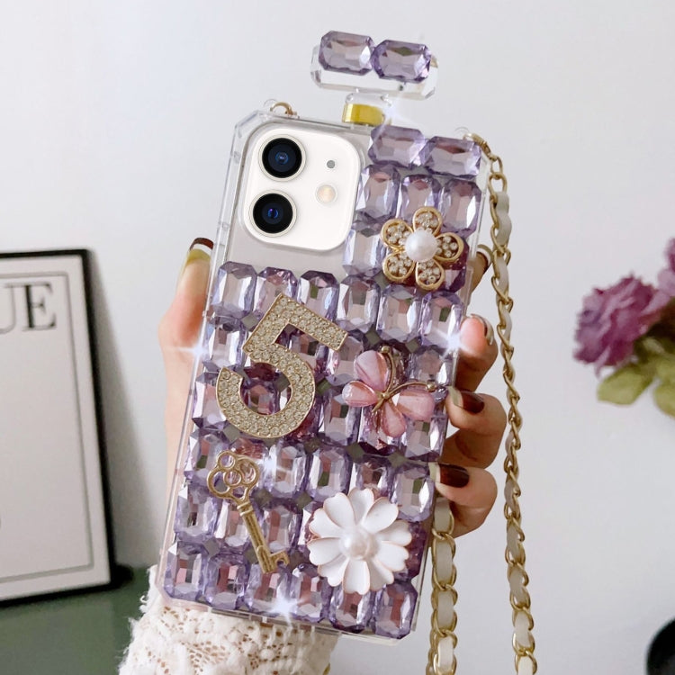 For iPhone 12 Crossbody Perfume Bottle Handmade Inlaid Diamond PC Phone Case(Purple) - iPhone 12 / 12 Pro Cases by buy2fix | Online Shopping UK | buy2fix