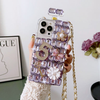 For iPhone 12 Pro Max Crossbody Perfume Bottle Handmade Inlaid Diamond PC Phone Case(Purple) - iPhone 12 Pro Max Cases by buy2fix | Online Shopping UK | buy2fix