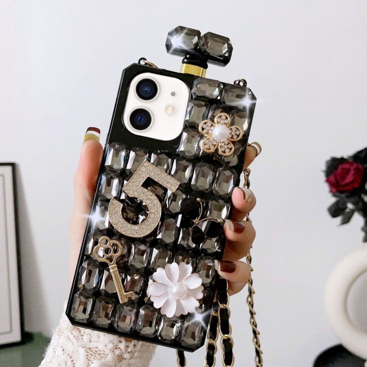 For iPhone 12 mini Crossbody Perfume Bottle Handmade Inlaid Diamond PC Phone Case(Black) - iPhone 12 mini Cases by buy2fix | Online Shopping UK | buy2fix