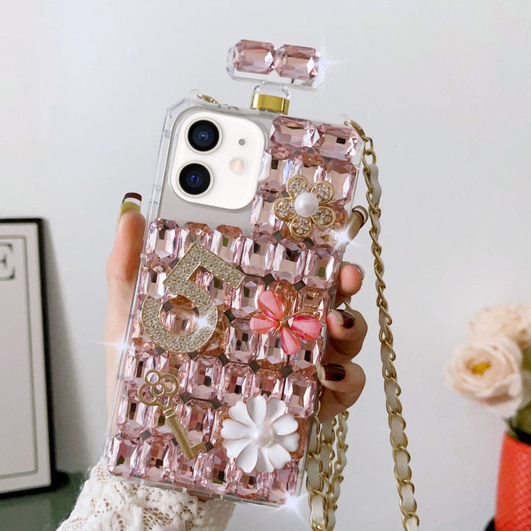 For iPhone 12 mini Crossbody Perfume Bottle Handmade Inlaid Diamond PC Phone Case(Pink) - iPhone 12 mini Cases by buy2fix | Online Shopping UK | buy2fix