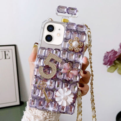 For iPhone 12 mini Crossbody Perfume Bottle Handmade Inlaid Diamond PC Phone Case(Purple) - iPhone 12 mini Cases by buy2fix | Online Shopping UK | buy2fix