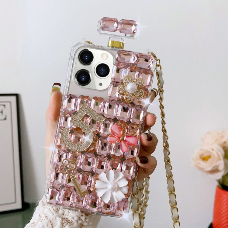 For iPhone 11 Pro Max Crossbody Perfume Bottle Handmade Inlaid Diamond PC Phone Case(Pink) - iPhone 11 Pro Max Cases by buy2fix | Online Shopping UK | buy2fix
