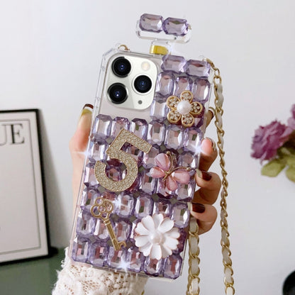 For iPhone 11 Pro Crossbody Perfume Bottle Handmade Inlaid Diamond PC Phone Case(Purple) - iPhone 11 Pro Cases by buy2fix | Online Shopping UK | buy2fix