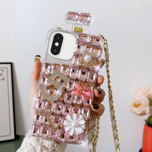 For iPhone X / XS Crossbody Perfume Bottle Handmade Inlaid Diamond PC Phone Case(Pink) - More iPhone Cases by buy2fix | Online Shopping UK | buy2fix