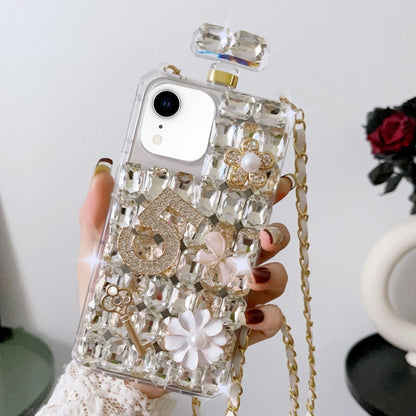 For iPhone XR Crossbody Perfume Bottle Handmade Inlaid Diamond PC Phone Case(White) - More iPhone Cases by buy2fix | Online Shopping UK | buy2fix
