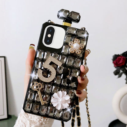For iPhone XS Max Crossbody Perfume Bottle Handmade Inlaid Diamond PC Phone Case(Black) - More iPhone Cases by buy2fix | Online Shopping UK | buy2fix