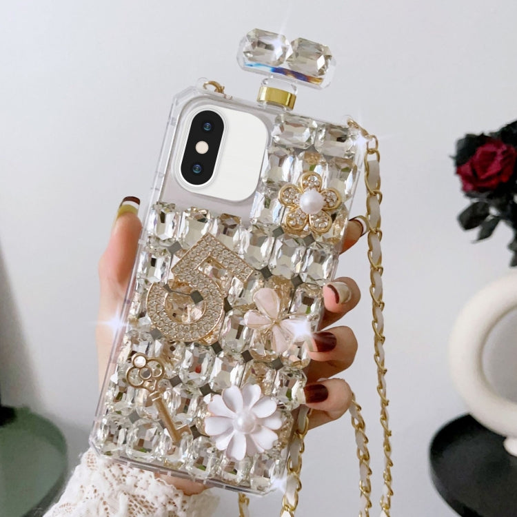 For iPhone XS Max Crossbody Perfume Bottle Handmade Inlaid Diamond PC Phone Case(White) - More iPhone Cases by buy2fix | Online Shopping UK | buy2fix