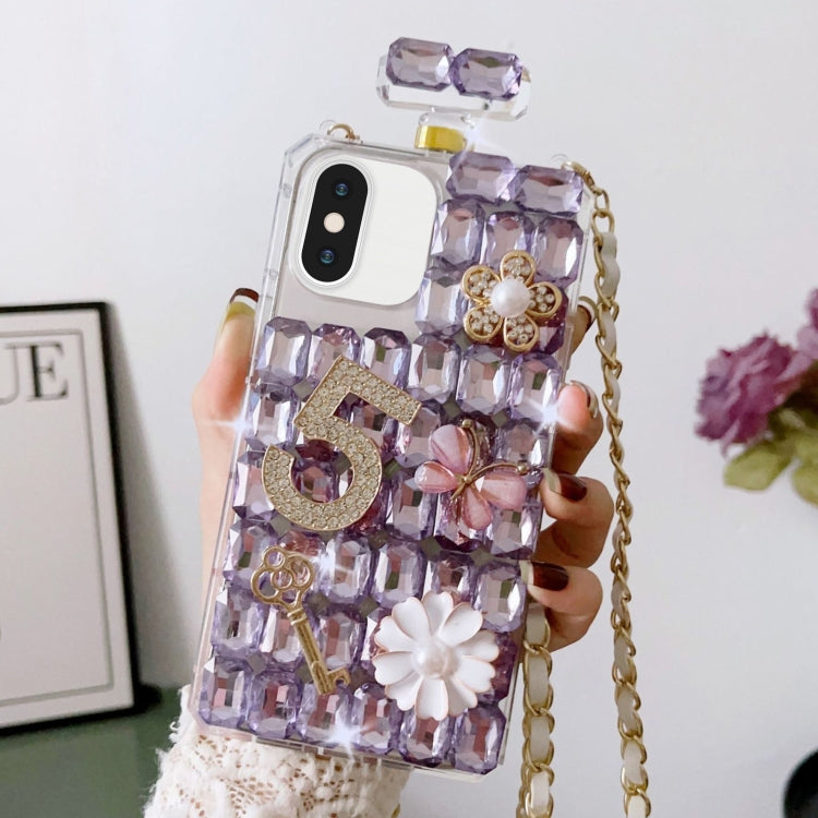 For iPhone XS Max Crossbody Perfume Bottle Handmade Inlaid Diamond PC Phone Case(Purple) - More iPhone Cases by buy2fix | Online Shopping UK | buy2fix